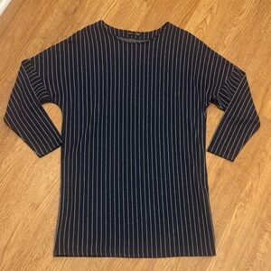 Zara Medium Navy Blue and Gray Striped Soft Shift Dress Dolman Sleeves